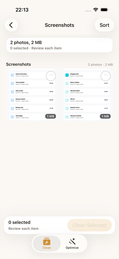 Screenshot cleanup review screen