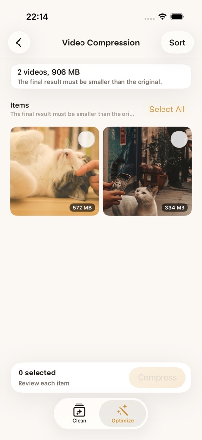 Large videos review screen